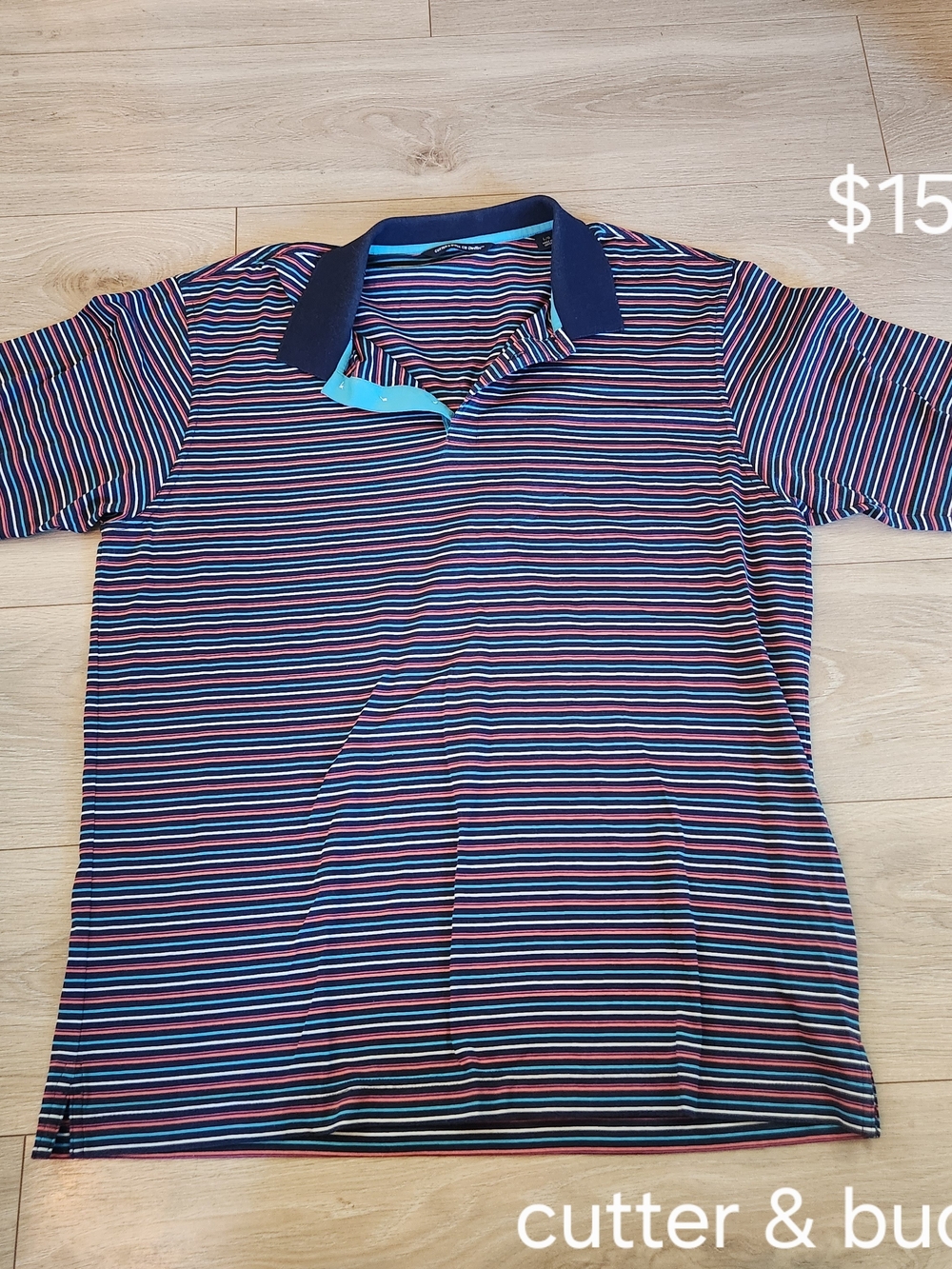 Cutter & Buck Navy Polo with Multi-Color Stripes